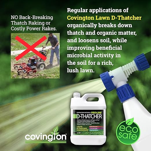 Covington PRO-LINE D-Thatcher Liquid Dethatcher (1 Gal) – Lawn Thatch Remover &amp Soil Softener Grass Clipping Breakdown for Healthy Lawns &amp Gardens – Dethatcher and Aerator Safe for Kids &amp