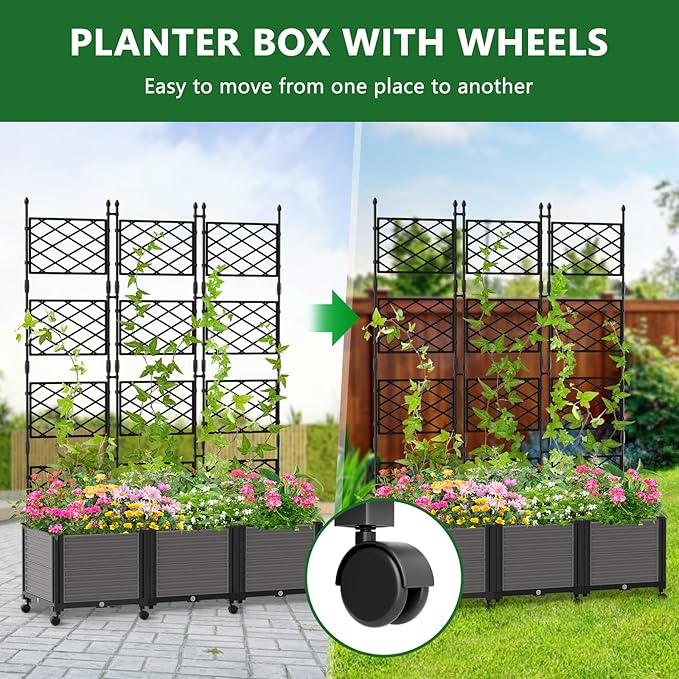 Raised Garden Bed Outdoor Planter Box with Trellis and Wheels Tomato Planter Cage with Trellis Indoor Outdoor Patio Self Watering Planters for Climbing Plants Vegetable Flowers