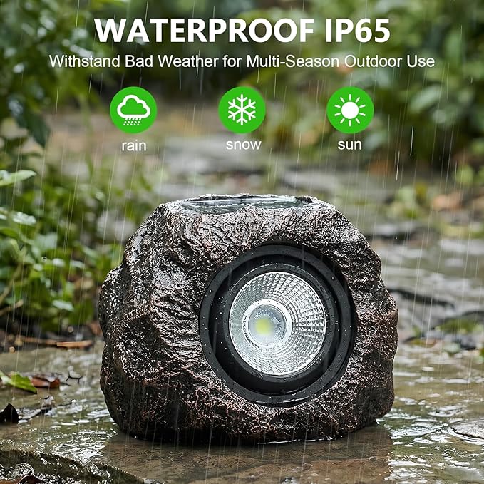 Solar Rock Lights Outdoor Garden Waterproof - Super Bright LED Solar Spotlights Solar Powered Landscape Path Decorative Garden Stone Lights for Pathway Walkway Yard Patio (2 Pack)