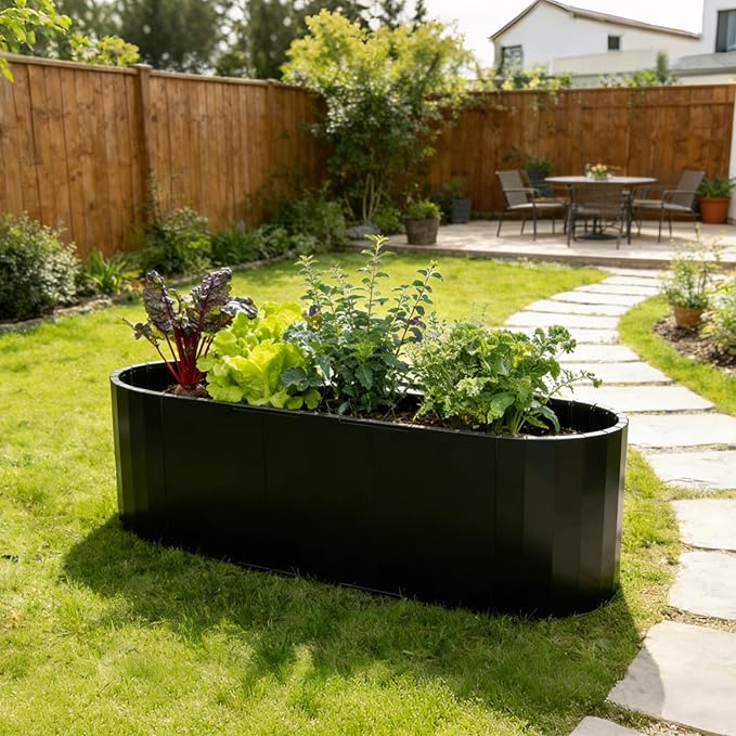 4-in-1 Modular Raised Garden Bed 24 Tall Magnesium-Aluminum-Zinc Coated Garden Bed Kit Large Black Metal Planter Box for Vegetables Fruits Flowers Herbs