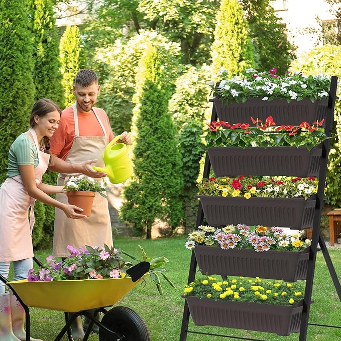 TOREVSIOR 5-Tier Vertical Raised Garden Bed Vertical Garden Planter with Water Drainage Elevated Garden Bed for Vegetables Flowers Herbs Indoor Outdoor