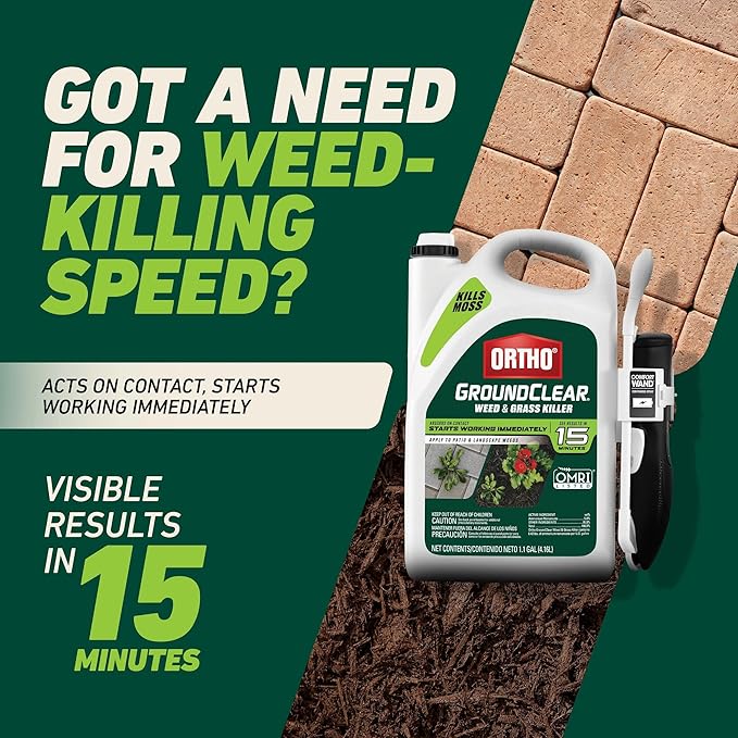 Ortho GroundClear Weed &amp Grass Killer with Comfort Wand - Kills Dandelions Chickweed Crabgrass Moss &amp More OMRI Listed Ready-to-Use Grass and Weed Killer Spray 1.1 gal.