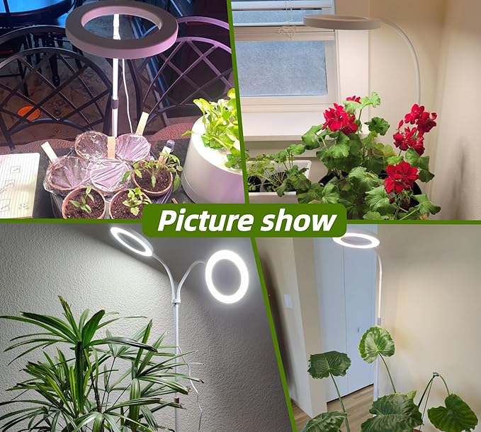 Grow Lights for Indoor Plants 2-Head Full Spectrum LED Plant Light with Stand 67 Adjustable Height 3/9/12H Timer 10 Dimmable Levels &amp 3 Lighting Modes