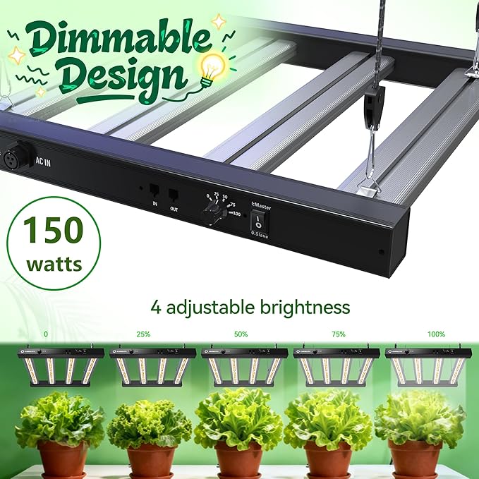 Grow Light FARMLITE Grow Lights for Indoor Plants Full Spectrum LED Growing Light Plant Hanging Growing Bar Lamps Seedling Daisy Chain Dimmable Board 2x2ft Coverage (150 Watts)