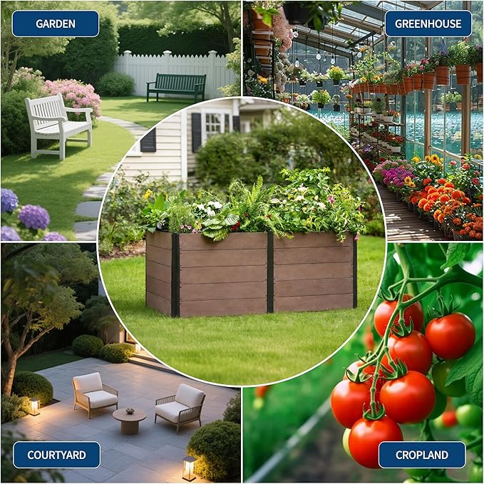 GarveeLife 48 x 25x 29 Wood Look Raised Garden Bed Without Bottom Outdoor Planter Box for Vegetables &amp Herbs Durable Composite Deep Root Bed for Vegetables Flowers in Backyard Patio