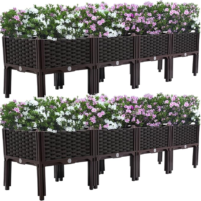 61.4x15.35x14.96in Raised Garden Beds with Legs 4 Piece Plastic Planter Box Elevated Plant Pots for Vegetables Flowers Herbs Garden Boxes with Drain Outlet (2)