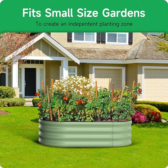 GreatBuddy Galvanized Raised Garden Bed 4×2×1 ft Outdoor Easy Assembly Planter Raised Beds Garden Boxes for Vegetables Fruits Flower Herb Anti-Rust&amp Weather-Resistant Oval Green