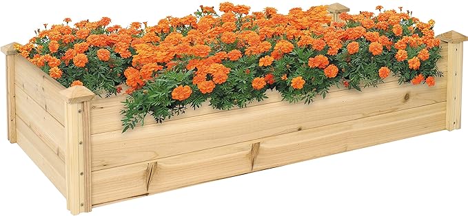 Sunnydaze Rectangular Wood Raised Garden Bed – Outdoor Elevated Planter Box for Flower Vegetable and Herb Gardening - 4’ x 2’