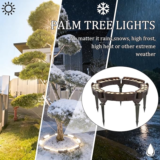 Palm Tree Lights Plug-in Tree Trunk LightsLED Uplights IP65 Water-Resistant Outdoor for Garden Yard Pathway Landscape.Excluding Transformer(Warm Light4 lamp Heads)