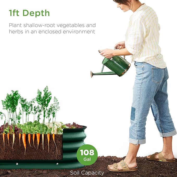 Best Choice Products 8x2x1ft Outdoor Metal Raised Garden Bed Oval Deep Root Planter Box for Vegetables Flowers Herbs and Succulents w/ 108 Gallon Capacity - Dark Green