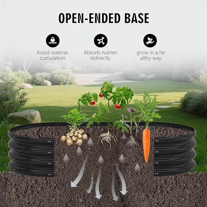 Galvanized Raised Garden Bed Kit Galvanized Planter Raised Garden Boxes Outdoor Oval Metal Raised Garden Beds for Vegetables (Black)