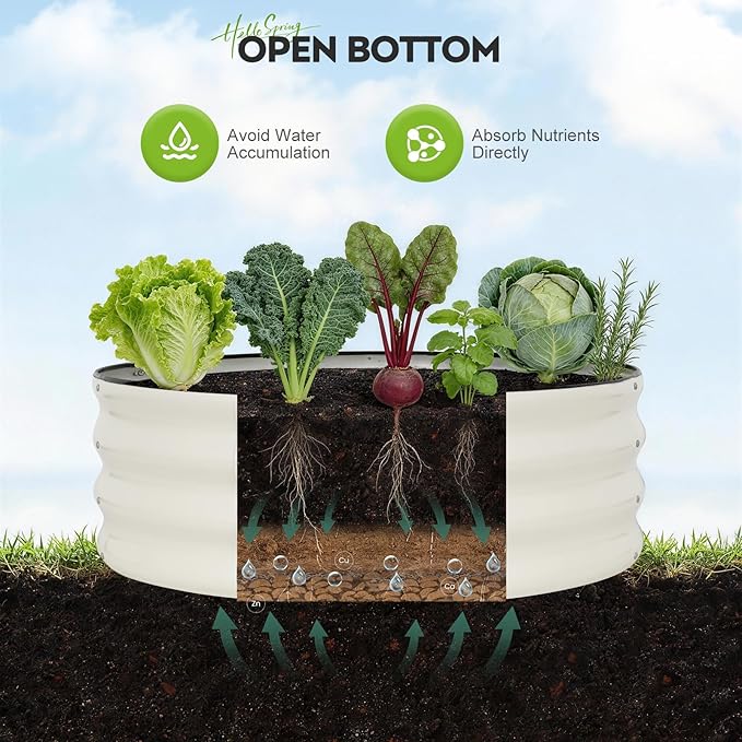 ZORMY Galvanized Raised Garden Bed Outdoor Round Metal Planter Boxes 2 Pcs 3x3x1ft Steel Raised Bed Kit for Planting Vegetables Fruits Flowers(White)