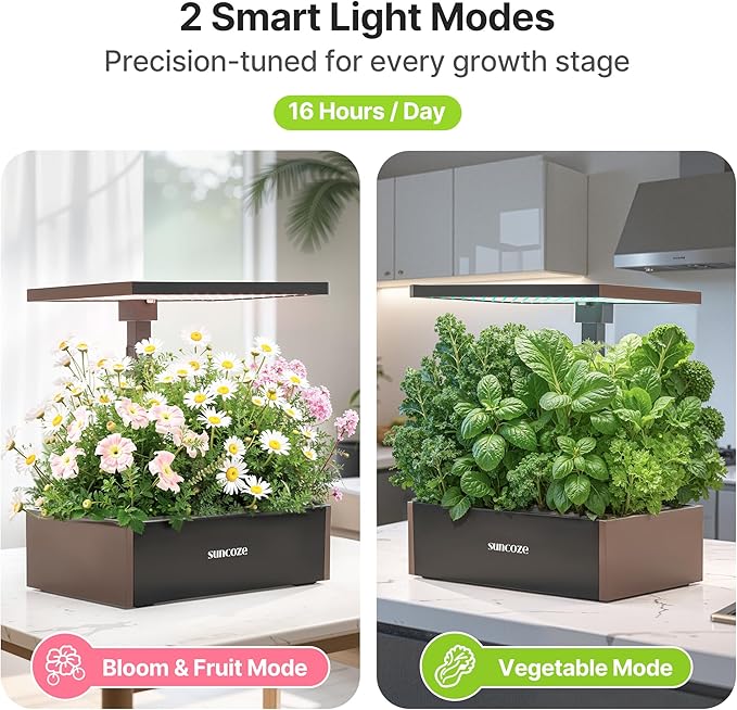 SUNCOZE Hydroponics Growing System Kit 20 Pods Indoor Herb Garden with 10L Water Tank &amp Adjustable Height 25 30W LED Grow Light LCD Display with Veg/Flower Modes Pump &amp Low Water Reminder