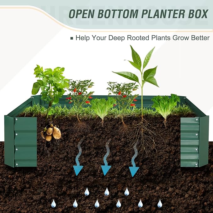 EAGLE PEAK 4x3x1 ft Outdoor Galvanized Steel Raised Garden Bed with Greenhouse 2 Zippered Windows Planter Kit Box Thick Steel Flower Bed for Herbs Fruits and Vegetables Green