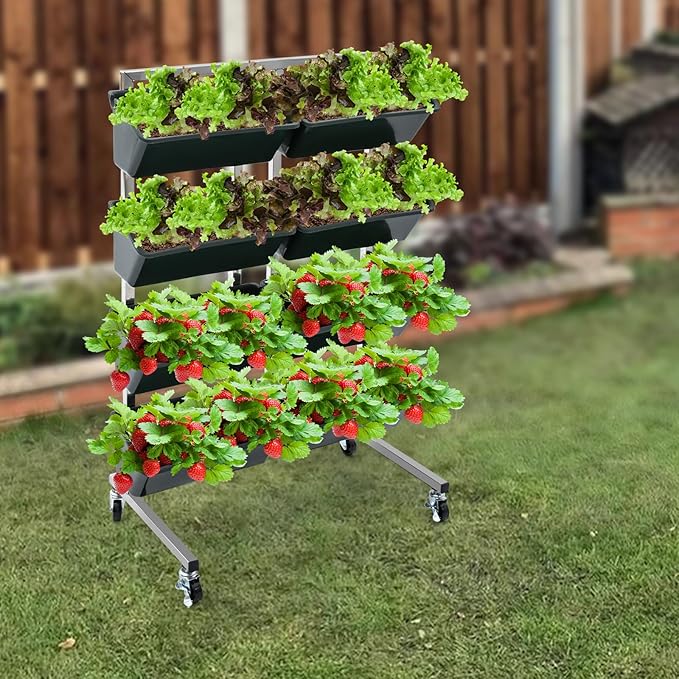 CNCEST 4 Tier Raised Garden Bed with 8PCS BucketsStainless Steel Herb Garden Planter Outdoor with Drainage HolesFloor Standing Flowerpot Bracket Balcony for Vegetable Planting (Dark Green)