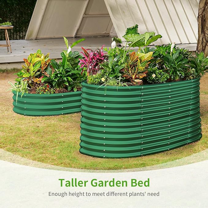 Land Guard 6x3x3ft Oval Galvanized Raised Garden Beds Large-Capacity Metal Planter Box Outdoor Durable Deep Raised Garden Bed 3ft Tall Raised Beds for Gardening Vegetables Forest Green