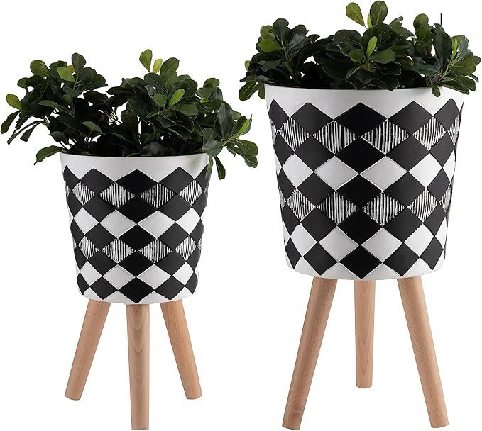 S2 1012 Diamond Planter W Wood Legs Black(KD)