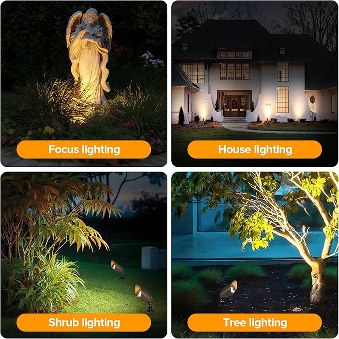 LUTEC Solid Brass Low Voltage Landscape Lighting 12V Heavy Duty Waterproof Landscape Spotlights Adjustable Bronze Uplights Outdoor Fixtures for Garden Yard Pathway Tree with MR16 Bulb