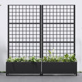 Casaphoria 72x35 Metal Raised Garden Bed with Trellis(2 Pack) Outdoor Planter Box with Wheels &amp Drainage Holes for Climbing Plants Flowers Elevated Garden Kit with Privacy Screen Black-Gird