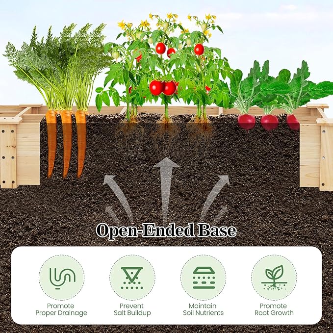 Giantex Wooden Raised Garden Bed with 2 Planter Boxes &amp Dividers 90x25x10 Raised Bed for Flowers Vegetables Fruits Herbs Gardening Planting Outdoor Garden Box for Patio Backyard Lawn (1)