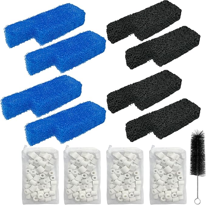 Aquarium Media Maintenance Kit Compatible with Seachem Tidal 35 Gallon Power Filters Includes 4 Packs Ceramic Rings 4 Packs Blue Foam Filters and 4 Packs Carbon Sponge Filters