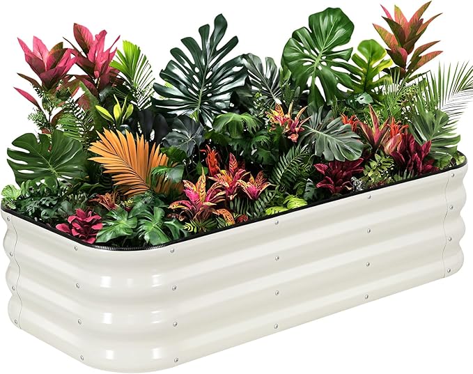 1MORE Raised Garden Bed - 4X2X1 Galvanized Planter Box for Outdoor Gardening and Planting Ideal for Vegetables and Plants.White-1Pcak