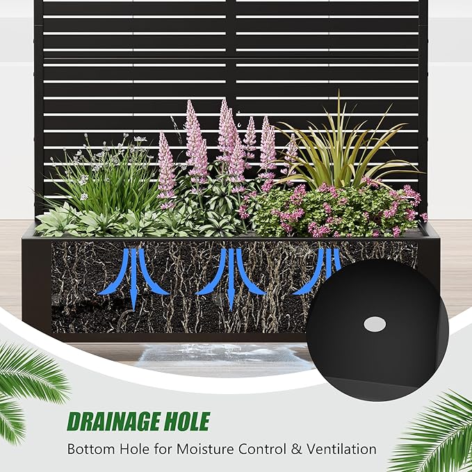 Casaphoria Raised Garden Bed Metal Planter Box with Trellis 72x47x16 for Outdoor Climbing Plants Flowers Vegetables and Vines Privacy Screen with Wheels and Drainage Holes(Black Louvered02)