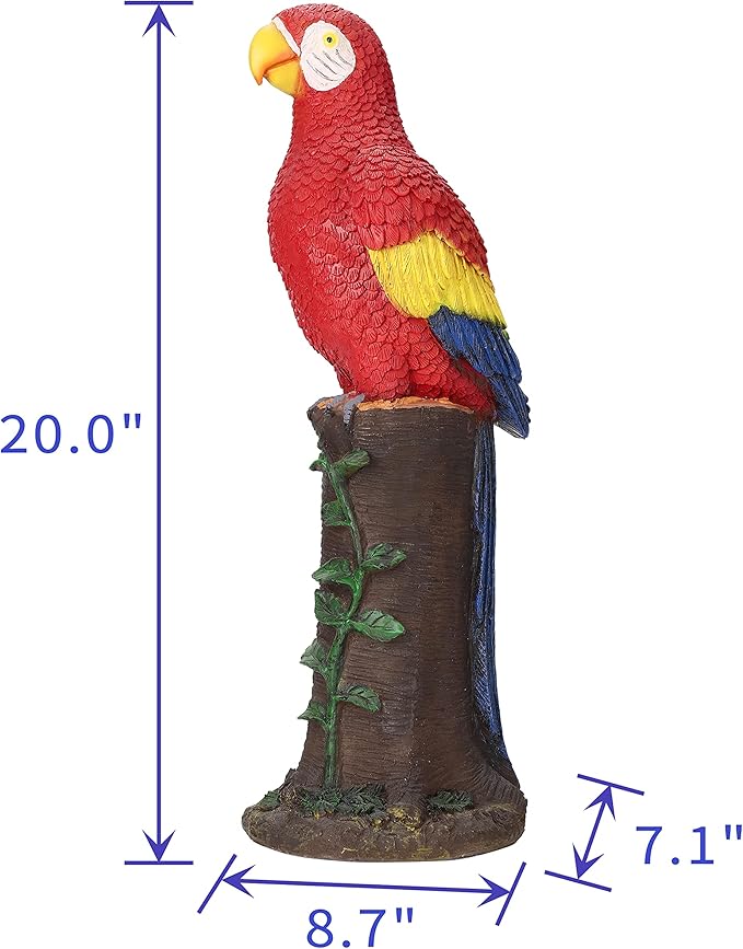 Techko Decorative Red Parrot Outdoor Garden Statue Waterproof Solar LED Spotlight Tropical Tiki Decor