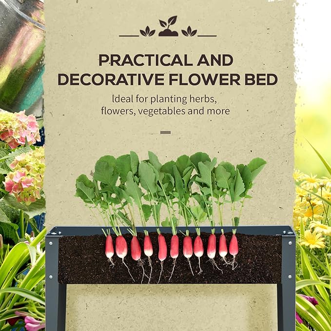 Metal Raised Garden Bed Elevated Planter Box with Legs and Drain Holes Dark Gray