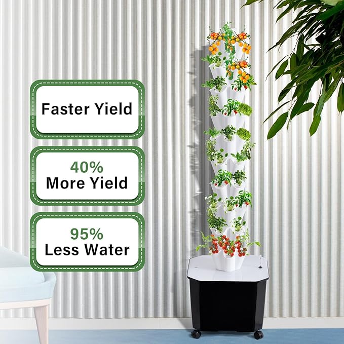 Vertical Hydroponic Tower Garden System 10 Layer 50 Pods with 50L Water Tank Hydroponic Grow Tower Kit with Water Pump &amp Timer BPA-Frees Modularity Indoor/Outdoor for Strawberries Tomatoes Lett