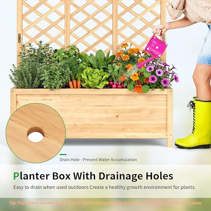 SUNYRISY Raised Garden Bed with Trellis for Climbing Plant Outdoor 59x44x16 Wooden Vertical Planter Box with Privacy Screen for Gardening Vine Flowers Vegetables