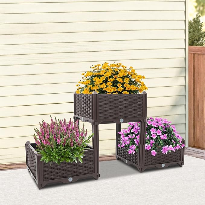 Raised Garden Bed with Legs 3Pcs Planter Boxes Outdoor Elevated Plant Containers for Tomato Vegetable Herb Vertical Flower Pots for Porch Balcony Garden Patio 44.5 * 15.4 * 21.9in