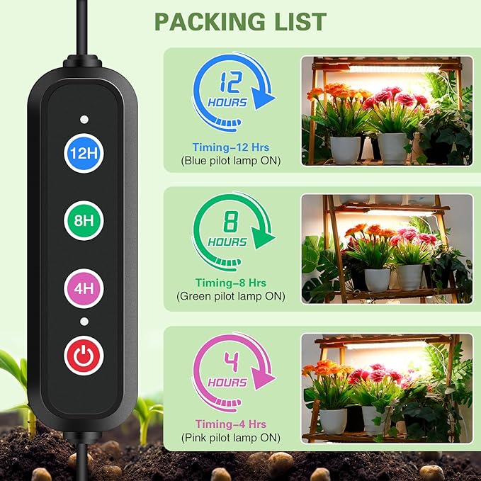 40W Ultra-Thin Panel Full Spectrum Grow Lights 768 LEDs Growing Light for Indoor Plants with Daisy Chain Function Grow Lights for Seed Starting with 4/8/12/16/20H Auto On/Off Timer (4pcs)