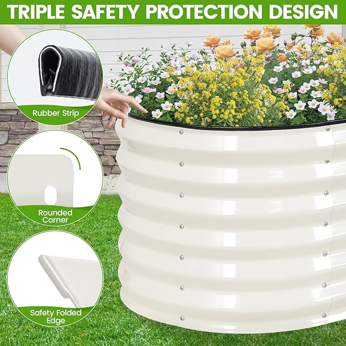 Galvanized Raised Garden Bed Outdoor |17'' Tall Planter Box Outdoor for Deep Root Plants | 2Pcs Raised Bed Kit for Gardening with Rubber Strip for Vegetables Flowers Fruits (White 4x2x1.4FT)