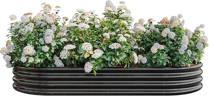 Large Oval Metal Raised Garden Bed - Outdoor Planter for Plants Vegetables &amp Flowers Black