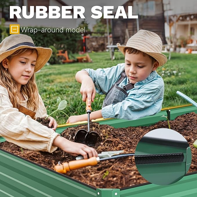 DWVO 12 x 4 x 1 FT Raised Garden Bed Kit Outdoor Galvanized Flower Bed with Safety Rubber and Gloves Large Metal Planter Box for Vegetables Flowers Herbs Fruits Green