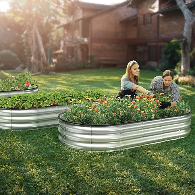 Raised Garden Bed Kit 6x3x1 ft Galvanized Planter Box Outdoor with Safety Edging Large Metal Raised Beds for Gardening Vegetables Flower Herb (Silver)