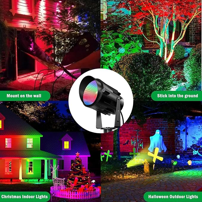 Spotlight Outdoor RGB Led Lights 12W Color Changing Outdoor Floodlight Fixture with Stake for Garden Yard Path 120V Waterproof Landscape Lighting Plug in with Remote (4 Pack)