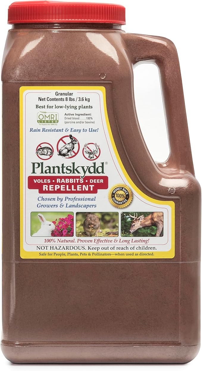 Plantskydd Animal Repellent - Repels Deer Rabbits Elk Moose Hares Voles Squirrels Chipmunks and Other Herbivores 8 LB Granular Shaker Jug (PS-VRD-8)