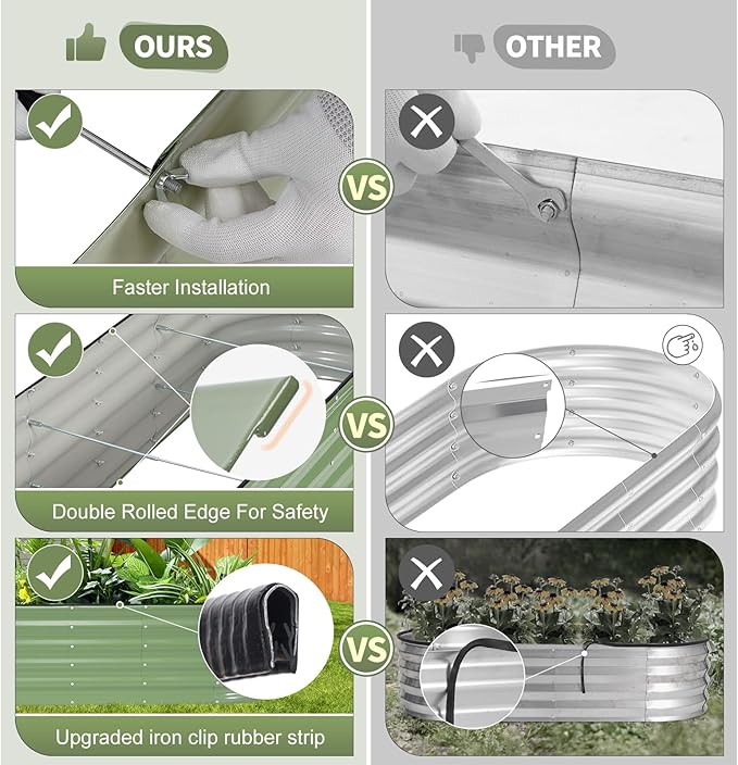 Galvanized Raised Garden Bed Outdoor- Raised Beds for Gardening| Metal Planter Box Steel Raised Garden Bed Kit with Safety Edging and Gloves for Vegetables Flower Herbs (6x2x1.4FT Green)