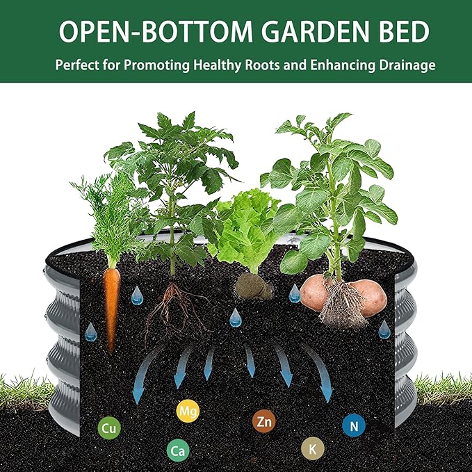 2 Pcs 2x2X1 ft Galvanized Raised Garden Bed with Embossed Leaf Vein Pattern Light Green Metal Round Outdoor Planter Box for Vegetables Fruits Flowers &amp Herbs