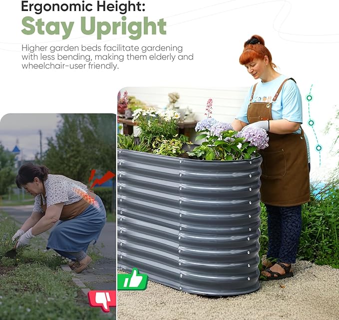 KING BIRD Raised Garden Bed 2.85 ft Tall 9 in 1 Galvanized Planter Garden Box Outdoor for Gardening Deep Root Vegetables Flowers 94.5X23.6X34.2 in Dark Grey