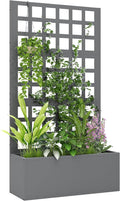 Outsunny Galvanized Raised Garden Bed with Trellis Metal Planter Box with Drainage Holes Outdoor Privacy Screen for Climbing Plants Vegetable Vines 24 x 9 x 44.5 Gray