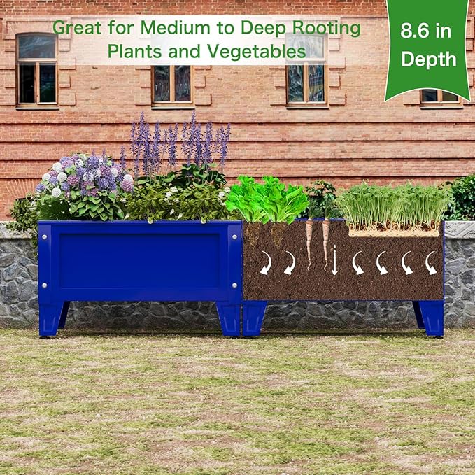 Elevated Metal Planter Box Stand Heavy Duty Raised Garden Bed for Vegetables Flowers Herbs Indoor Outdoor Use Deep Blue