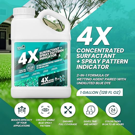 1 Gallon 4X Spray Pattern Indicator Dye + Surfactant Makes 128 Gallons of Wetting Agent for Lawn &amp Turf Mark - Effective Spray Indicator Liquid Blue Dye for Marking Turf Easy to Mix &amp Apply