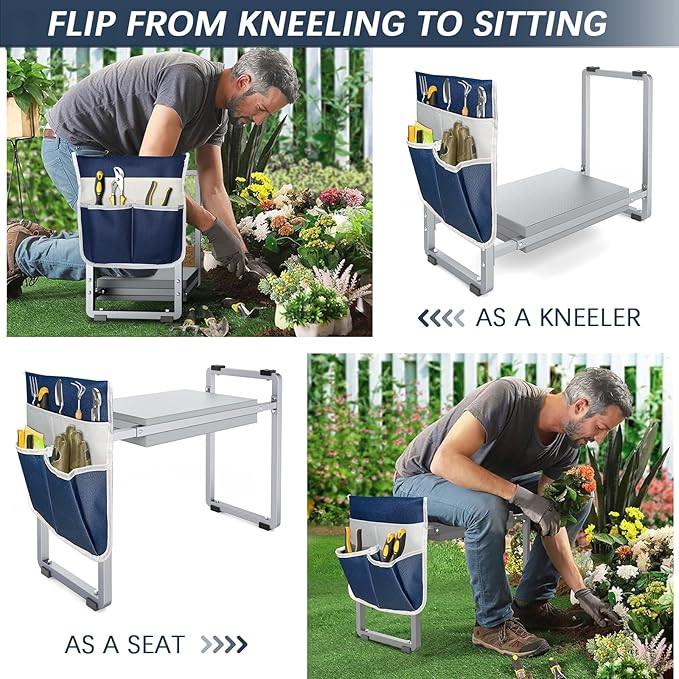 FLINTER Garden Kneeler and Seat 10.2 Wider Heavy Duty Thick Gardening Bench for Kneeling and Seat - Multifunctional Kneeler Bench Gardening Gifts for Women Seniors Grandparents Gray