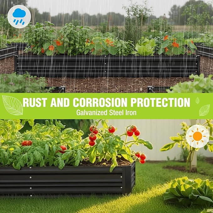 WORKPRO 2PK 7.5x4x1ft Outdoor Galvanized Raised Garden Bed Rust-Resistant Planter Raised Beds for Vegetable Flowers Herbs Black