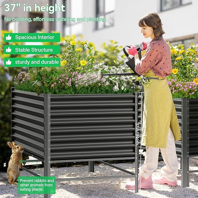 Galvanized Raised Garden Bed with Legs48×48×37in Large Metal Elevated Raised Planter Box Raised Garden Bed1200lb Capacity with Drainage Holes for Vegetables Lawn Green Flowers Fruits Terrace