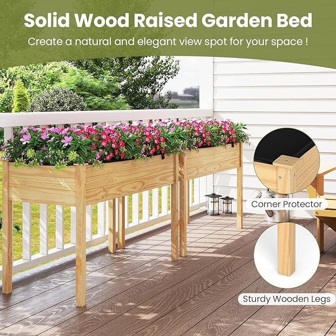 Raised Garden Bed 47 x 22.5 x 30 Elevated Planter Box w/Legs &amp Drainage Hole Wooden Planter Raised Bed for Vegetables Flowers Herbs Perfect for Outdoor Gardening Backyard Lawn Natural