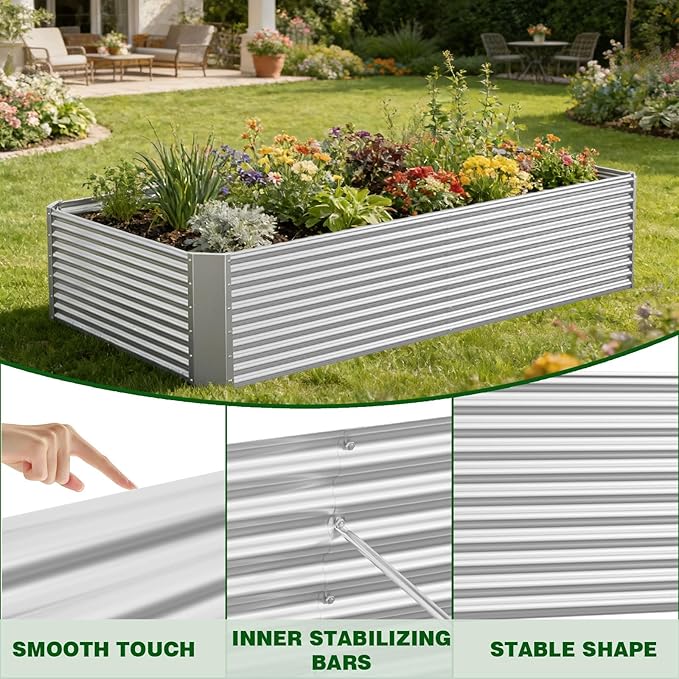 2 Pcs 4 x 2 FT Galvanized Steel Raised Garden Bed – Weatherproof Metal Planter Box Outdoor Vegetable &amp Herb Garden Bed Easy Assembly for Yard or Patio